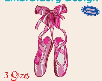 Ballet Slippers Embroidery Design | Pink Ballet Shoes with Bow | Dance Machine Embroidery | Ballet Girl Digital File | Instant Download