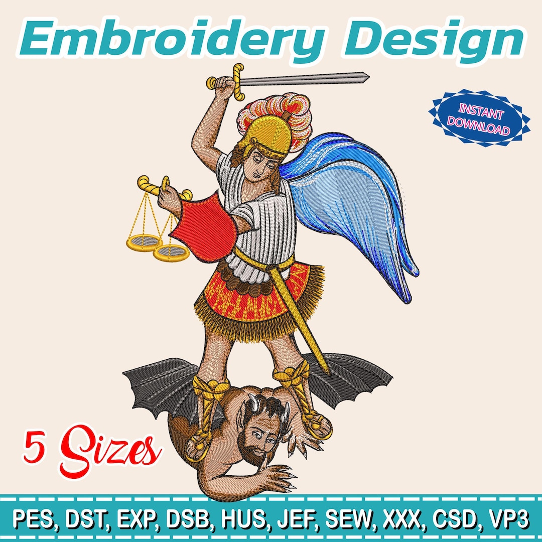 St Michael the Archangel Embroidery Design | Angel Defeating Demon ...