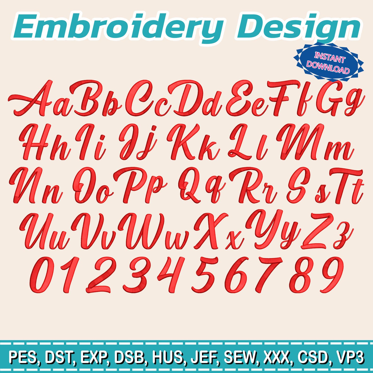 Lsr Script Monogram 3D Script Embroidery Font – Elegant Cursive Alphabet for Puffy Letters ...