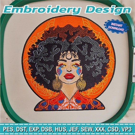 Afro Woman Embroidery Design – Powerful Artistic Portrait with Vibrant Colors and Ethnic Beauty for Machine Embroidery