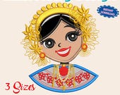 Traditional Girl Applique Embroidery Design | Low Stitch Cute Doll Pattern | Cultural Costume Stitch File | Embroidery Instant Download