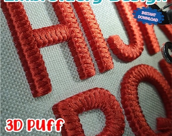 Carattere ricamato 3D con texture a rilievo | Lettere in punto satin in rilievo per cappelli e giacche | Alfabeto con effetto catena audace