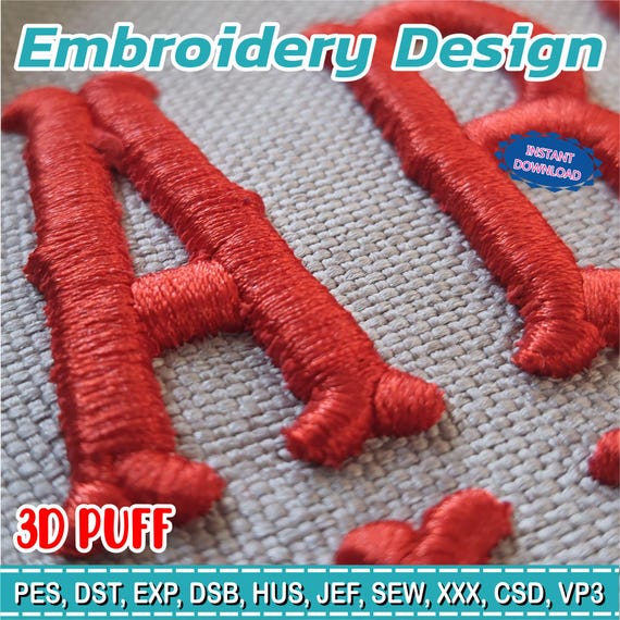 3D Puff Foam Embroidery Alphabet & Numbers | Bold 3D Font for Caps and Hats | Machine Embroidery Letters A-Z and 0-9 | Instant Downloa