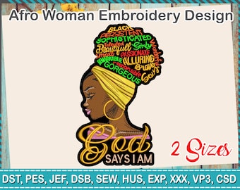 Embroidery Designs, Faces of African American Women with Dreadlocks, God Says I Am