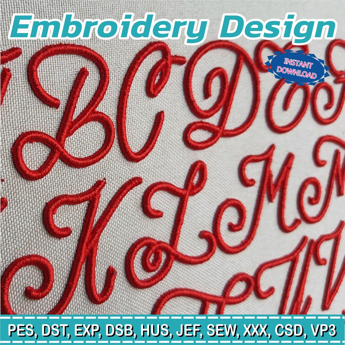 3D Cursive Script Embroidery Font | Elegant Monogram Alphabet | Raised ...