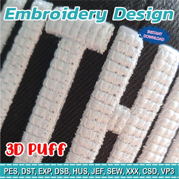 Bold 3D Chain Effect Font | Puff Embroidery Design for Caps | Textured Letters – Instant Download
