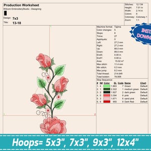 Vertical Rose Embroidery Design | Floral Buds Machine Embroidery ...