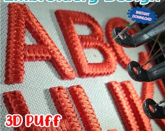 3D Textured Puff Embroidery Font | Raised Satin Stitch Letters for Hats & Jackets | Bold Chain Effect Alphabet