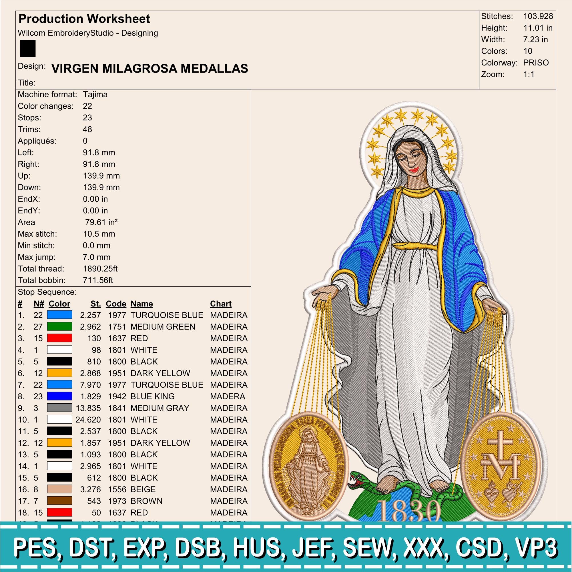 Our Lady of the Miraculous Medal Embroidery Design | Virgin Mary ...