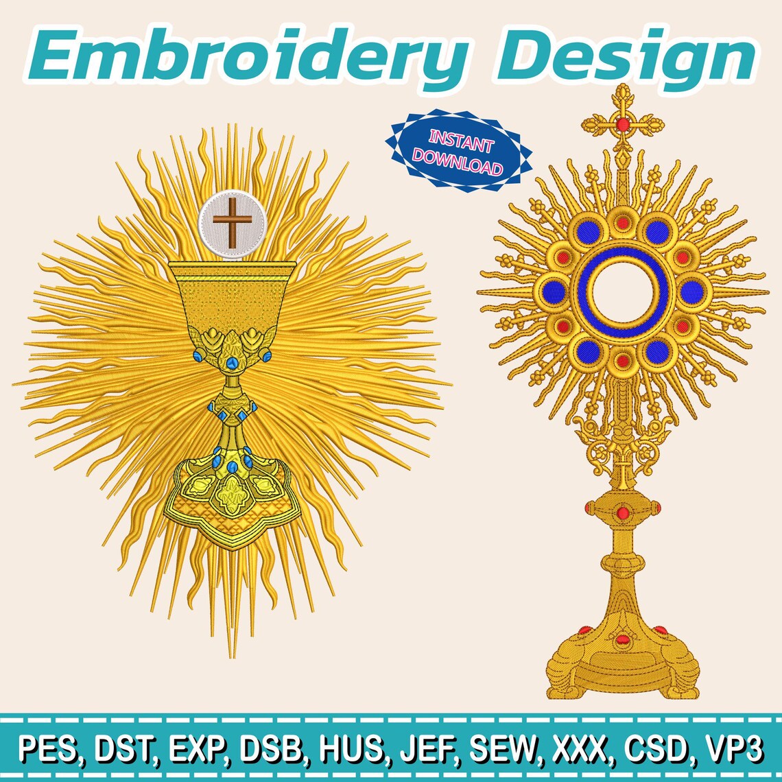 Eucharistic Chalice Embroidery Design | Monstrance Religious Embroidery ...