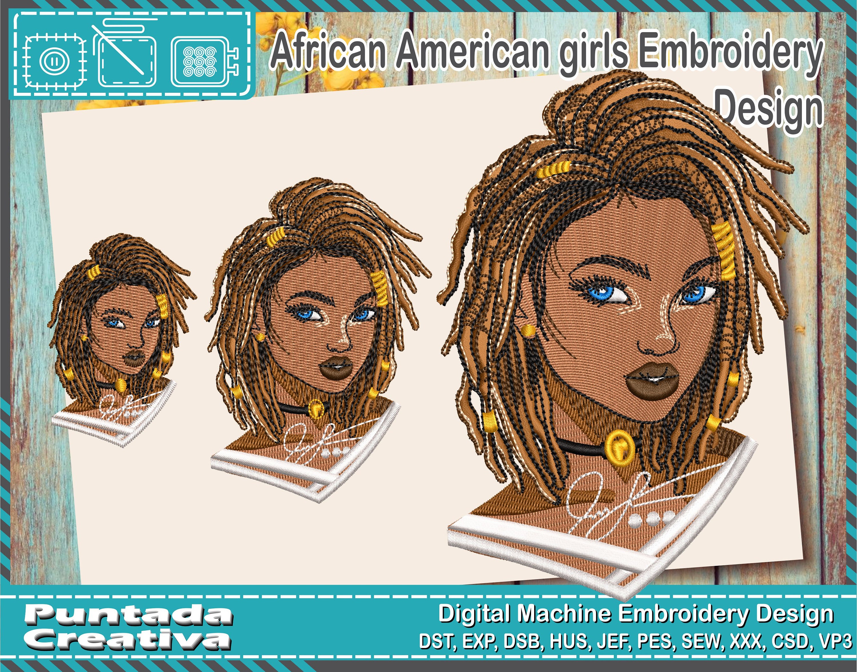 Hair dreads face art woman embroidery design fiber arts embroidery art