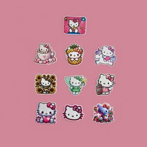 10 pc Set Trendy Fun Cute Kitty Charms Acrylic Flat Backs Badge Toppers