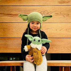 Baby Yoda crochet hat, Baby Yoda hat, Newborn hat, Newborn hat with name, crochet Yoda hat, Baby Yoda Hat, Ready to ship by MommyCraftUS image 1