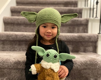 Baby Yoda crochet hat, Baby Yoda hat, Newborn hat, Newborn hat with name,  crochet Yoda hat, Baby Yoda Hat, Ready to ship by MommyCraftUS