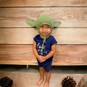 Baby Yoda crochet hat, Baby Yoda hat, Newborn hat, Newborn hat with name, crochet Yoda hat, Baby Yoda Hat, Ready to ship by MommyCraftUS image 4