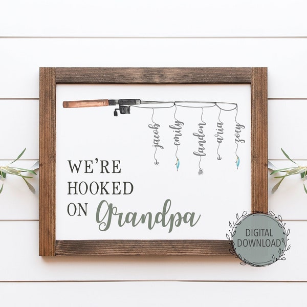 Digital Hooked on Grandpa Print, Gift for Grandpa Papa Pop, Christmas Gift from Grandkids, Grandpa Fishing Gift, Fisherman Grandfather