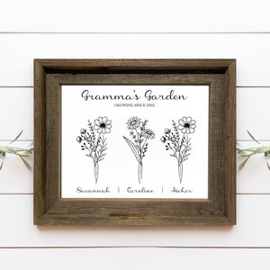 Black & White Personalized Family Garden Print Bouquet, Mother's Day Gift for Grandparents Parents Mother Grandma, Birth Month Flower Gift