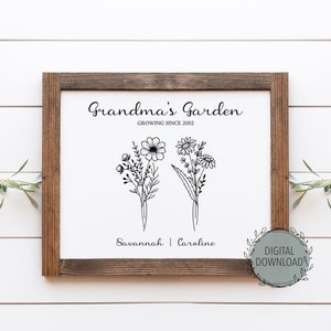 Digital Family Garden Print Bouquet, Mother's Day Gift for Grandma Grandparents Parents Mother Daughter, Birth Month Flower Printable Gift