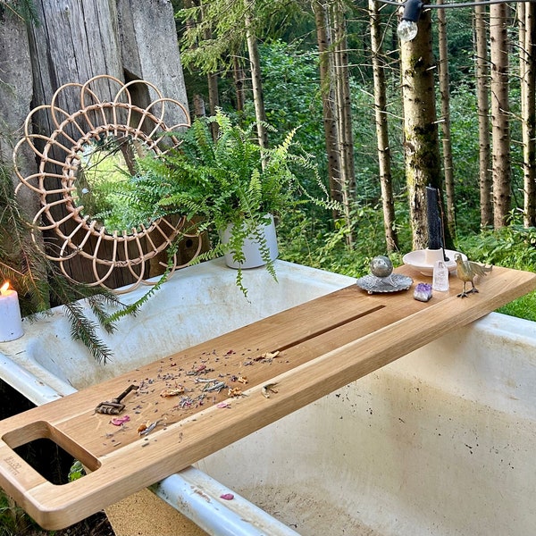 Eco-Friendly Minimalist Bath Tub Board with Tablet and Towel Holder - Rustic Boho Bathroom Decor and Accessories