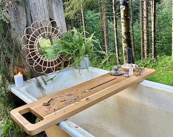 Eco-Friendly Minimalist Bath Tub Board with Tablet and Towel Holder - Rustic Boho Bathroom Decor and Accessories