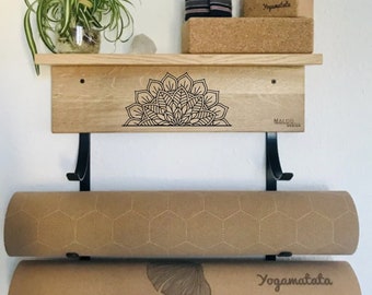 Oak Yoga Mat Wall Mount | Personalized Home Gym Storage