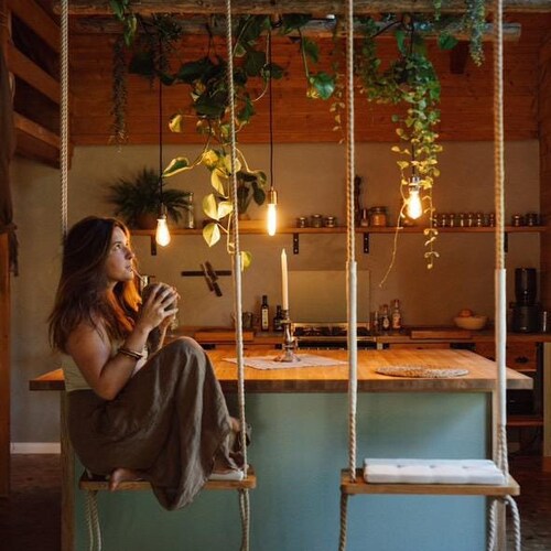 Handcrafted Oak Indoor Swing Seat | Hygge Boho Home Decor, Personalized Gift