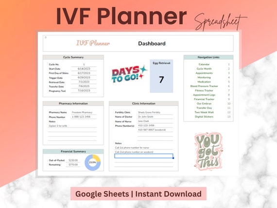 Digital IVF Tracking Spreadsheet | Fertility Treatment Planner | Medical Appointment Log | Health Tracker | Google Sheets