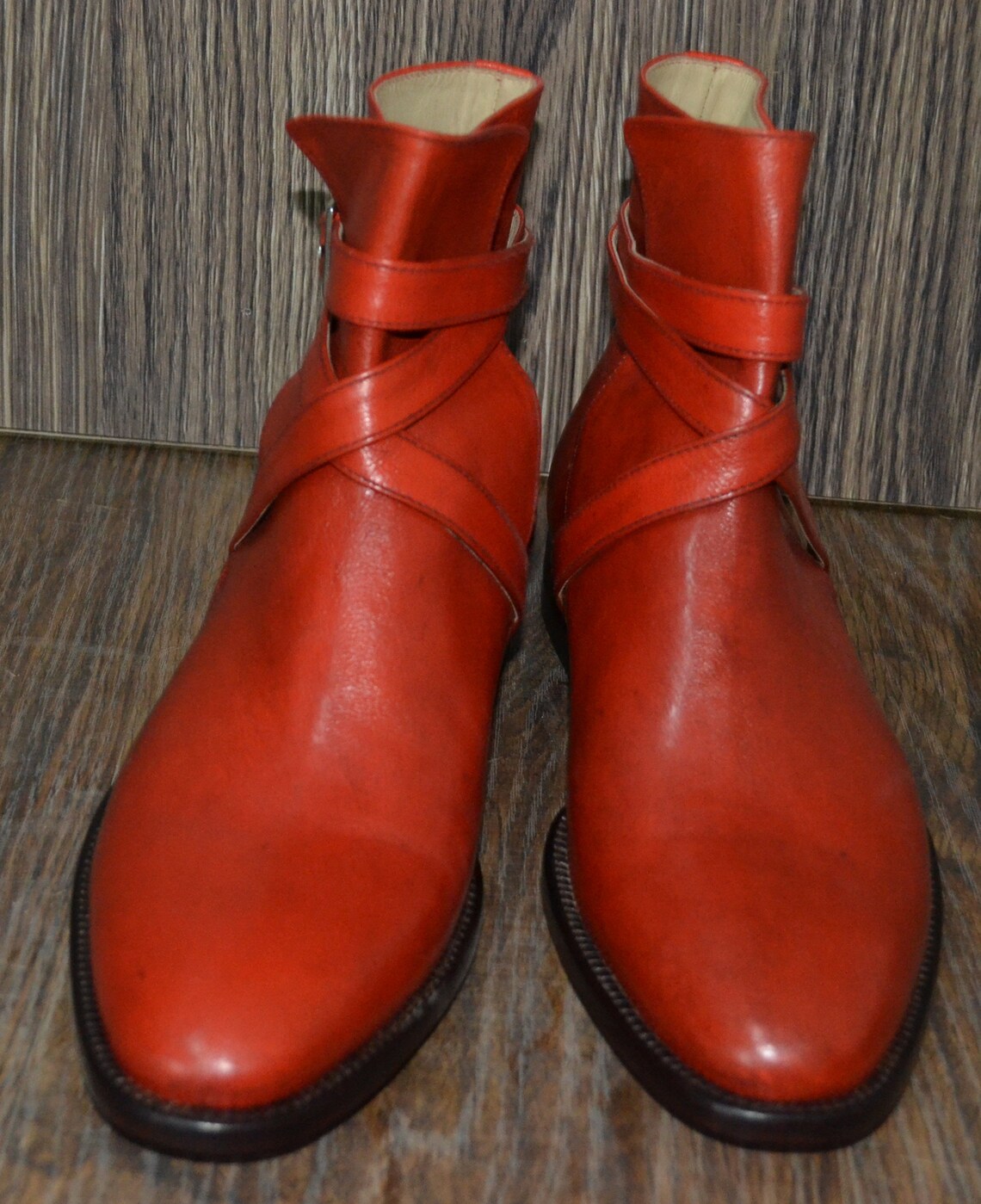 Hand Stitched Ankle High Burgundy Colour Leather Boots Etsy