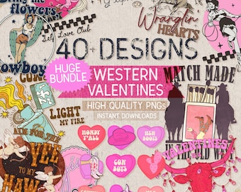 HUGE BUNDLE 40+ Western Valentines PNGs, Cowboys and Cowgirls, Cupid and Candy Hearts, Dtf Sublimation Designs Instant Digital Download
