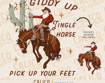 ¡Arre! Caballo navideño occidental Papá Noel Descarga digital instantánea / Diseños occidentales de moda, archivo PNG occidental, descarga PNG de camisa de moda