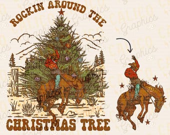 Rockin&#39; Around The Christmas Tree Bronco Cowboy Western Instant Digital Download | Trendy Western Designs, Western PNG, TrendyPNG Downloads