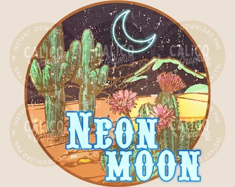 Neon Moon Western PNG: Trendy Cactus Design (Digital Download)