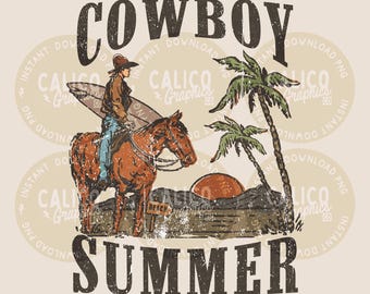 Western PNG | Cowboy Surfer Summer Beach | DTF Sublimation Screen Print POD | Digital Download