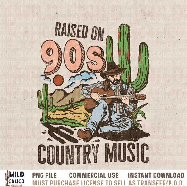 Raised On 90s Country Music | Retro Sublimations, Western Sublimations, Designs Downloads, PNG Clipart, Shirt Design, Sublimation Download