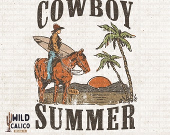 Cowboy Summer Western Surfing Beach | Retro Sublimations, Western PNG, Designs Downloads, PNG Clipart, Shirt Design, Sublimation Download