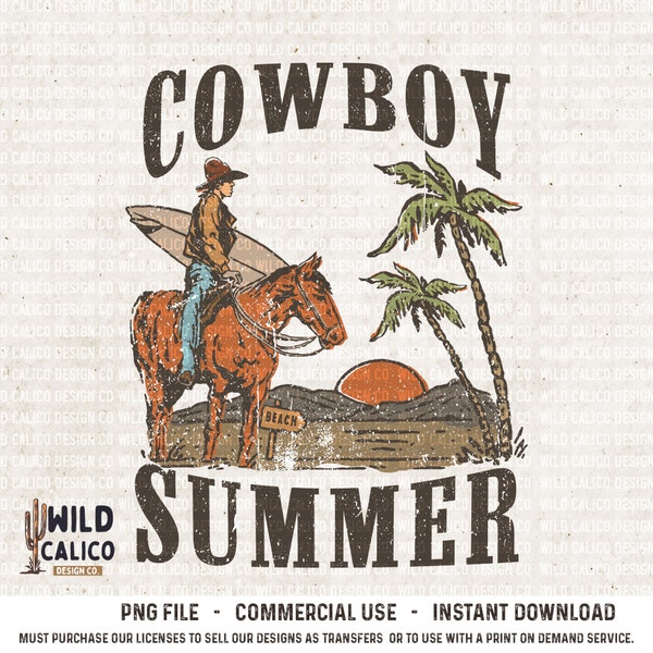 Cowboy Summer Western Surfing Beach | Retro Sublimations, Western PNG, Designs Downloads, PNG Clipart, Shirt Design, Sublimation Download