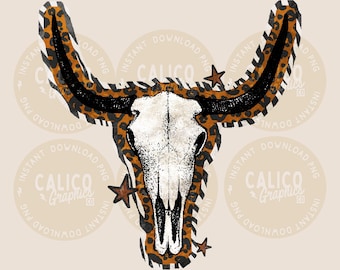 Western PNG / Cráneo de vaca Edgy Yallternative / Impresión por sublimación DTF POD / Descarga digital