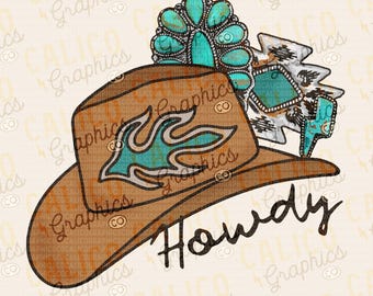 Howdy Cowboy Hat Turquoise Lightning Bolt Western Instant Digital Download | Trendy Western Design, Western PNG, Trendy PNG, Trendy Download