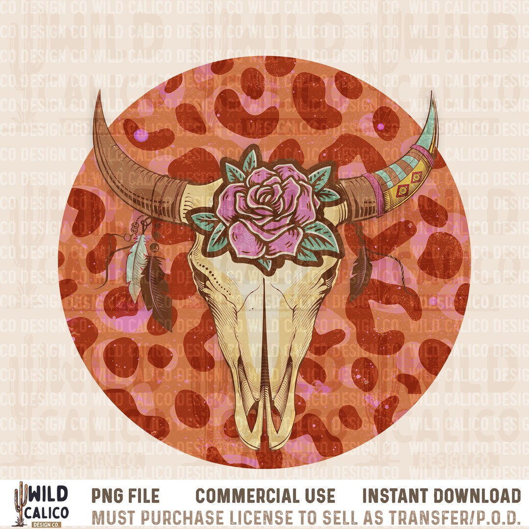 Bull Skull Pink Retro Sublimations, Western Sublimations, Designs
