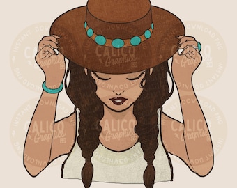 Western PNG | Boho Turquoise Cowgirl  | DTF Sublimation POD Screen Print Digital Download