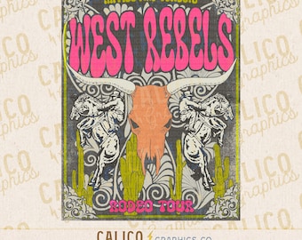 West Rebels Vintage Rodeo Tour Shirt Western Instant Digital Download | Trendy Western Design, Western PNG files, Trendy Shirt PNG Downloads