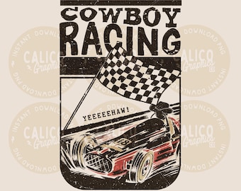 Western PNG | Cowboy Racing Race Car  | DTF Sublimation POD Screen Print Digital Download