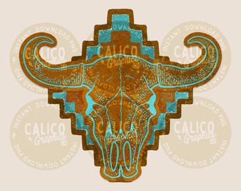 Western PNG | Cow Skull Aztec | DTF Sublimation Screen Print POD | Digital Download