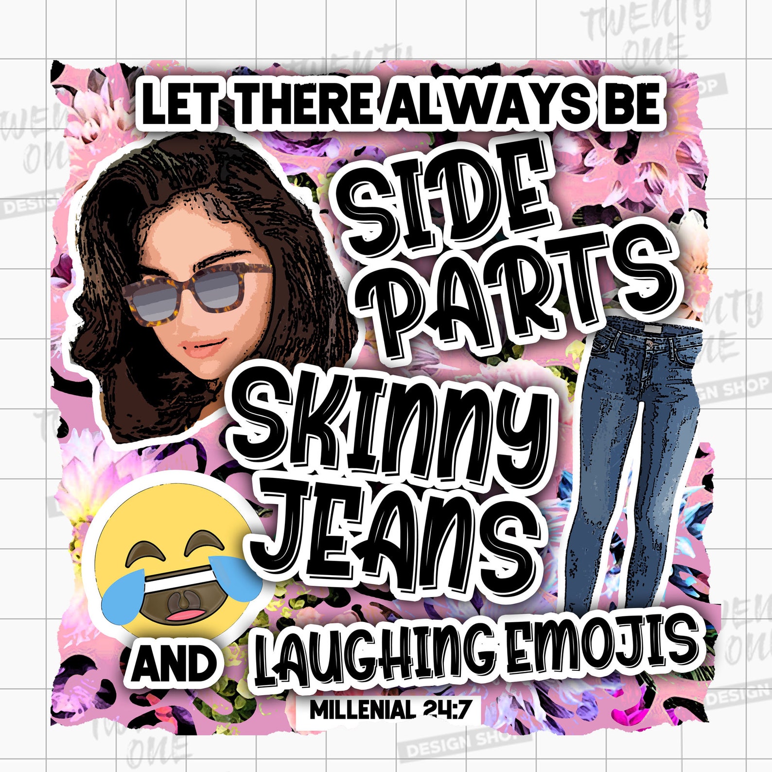 Skinny Jeans Side Parts Laughing Emojis Millenial Sublimation Etsy