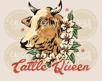 Cattle Queen Cow PNG | Western Farm Animal Design (Digital Download)