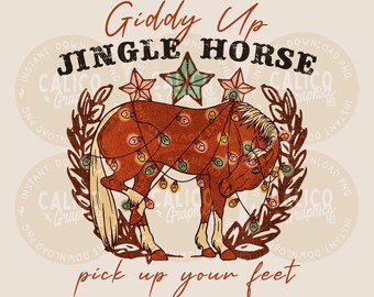 PNG navideño / Caballo navideño Giddy Up / Impresión por sublimación DTF POD / Descarga digital