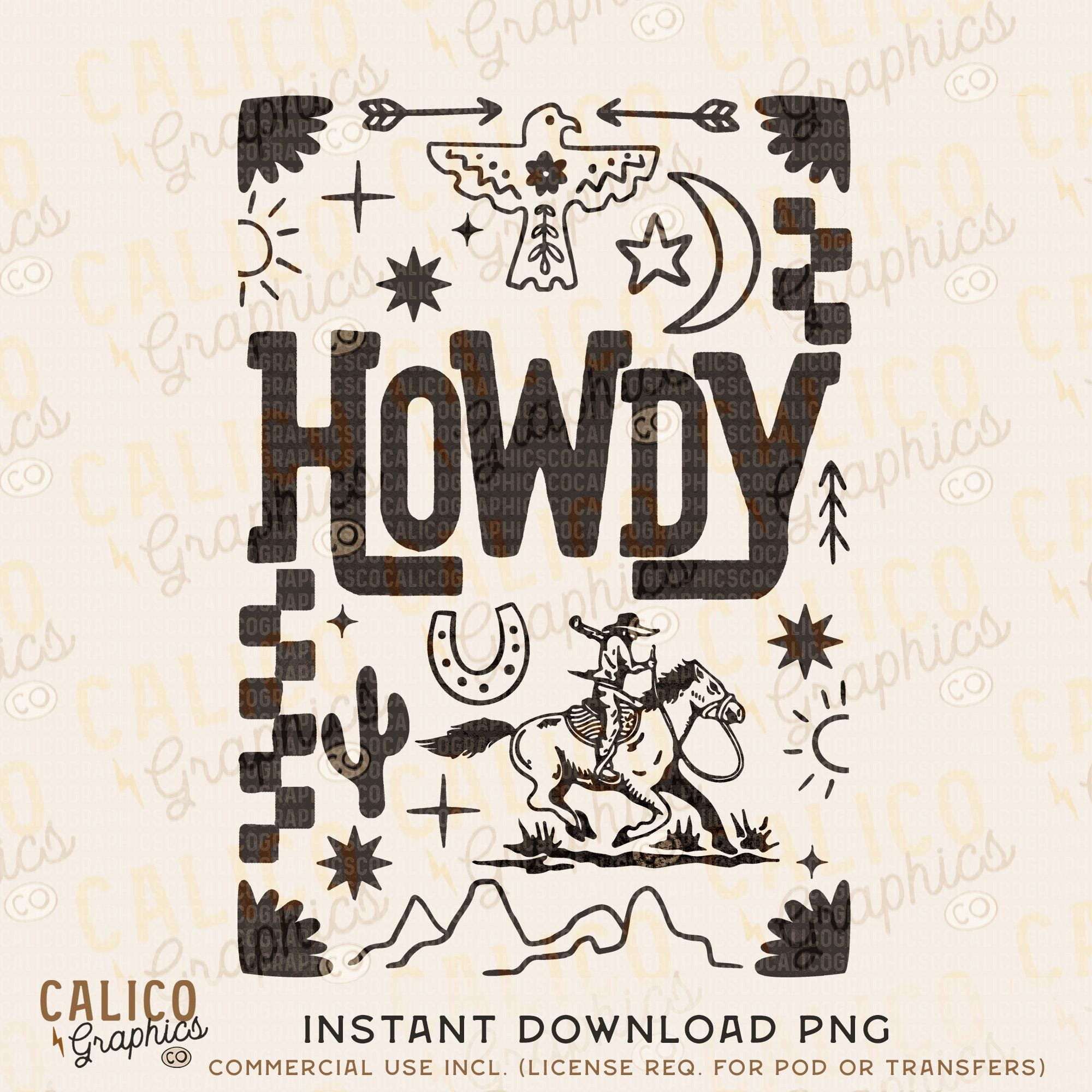 Howdy Cowboy Retro Floral Western Instant Digital Download | Trendy Western Design, Western PNG, Trendy Download