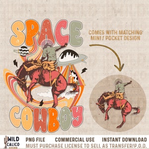 Space Cosmic Rodeo Cowboy  + Pocket Design, Bronco Cowboy Rodeo | Western PNG Sublimations, Designs Downloads, Sublimation Download