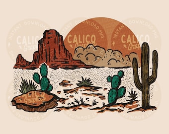 PNG occidental / Cactus al atardecer en el desierto / Impresión por sublimación DTF / Descarga digital