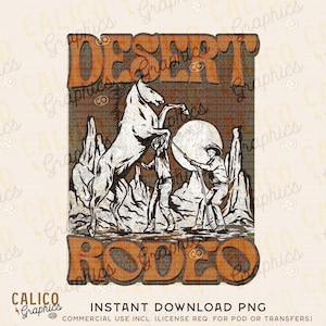 Desert Rodeo Horse Roping Vintage Style Western Instant Digital Download | Trendy Western Design, Western PNG, Trendy PNG Downloads